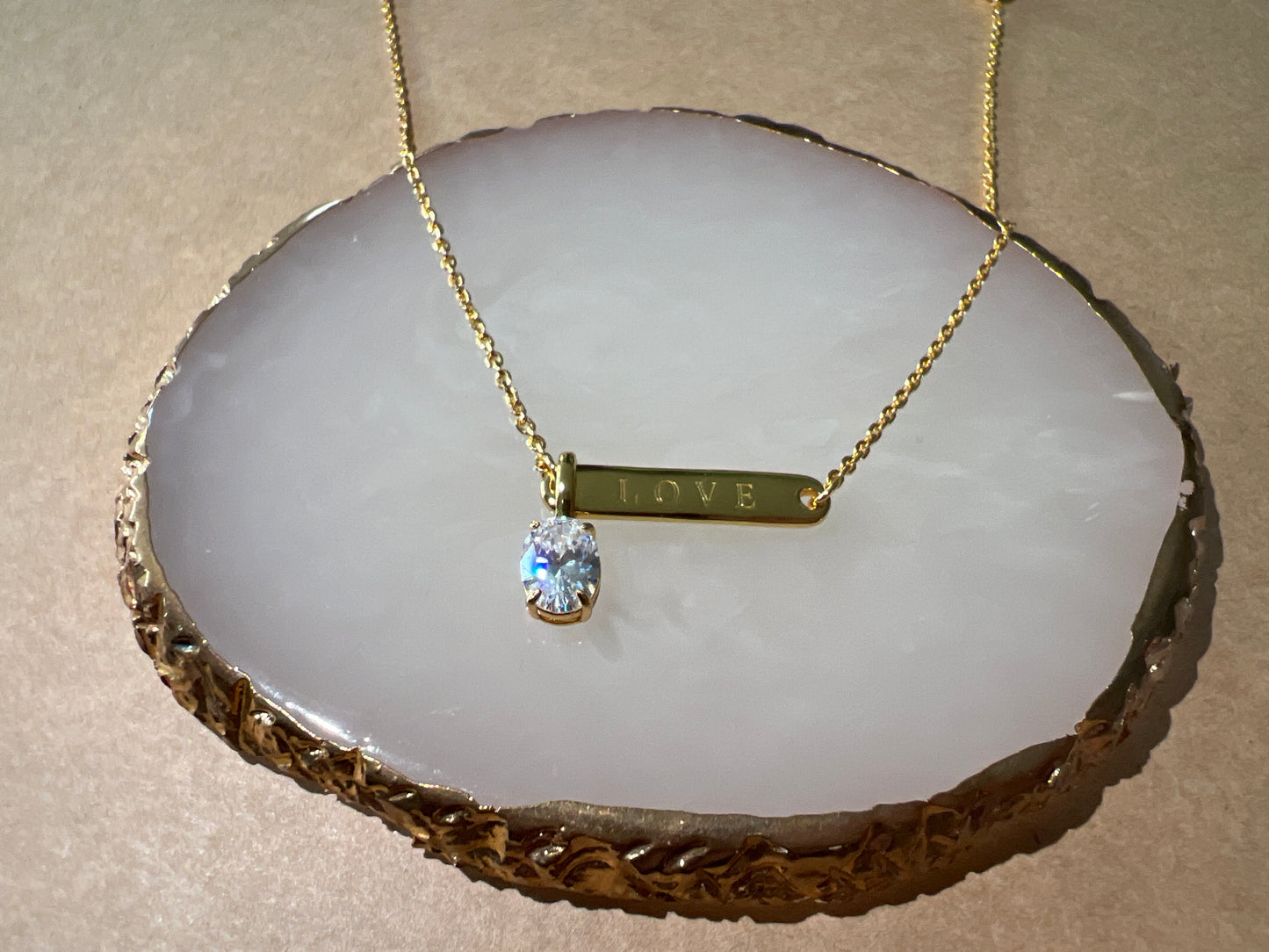 Gemstone Plate Love Necklace