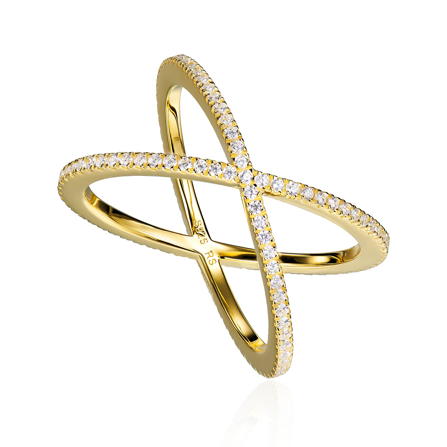 Criss Cross Twist Kiss Ring 18ct gold and white gold plated RainStar