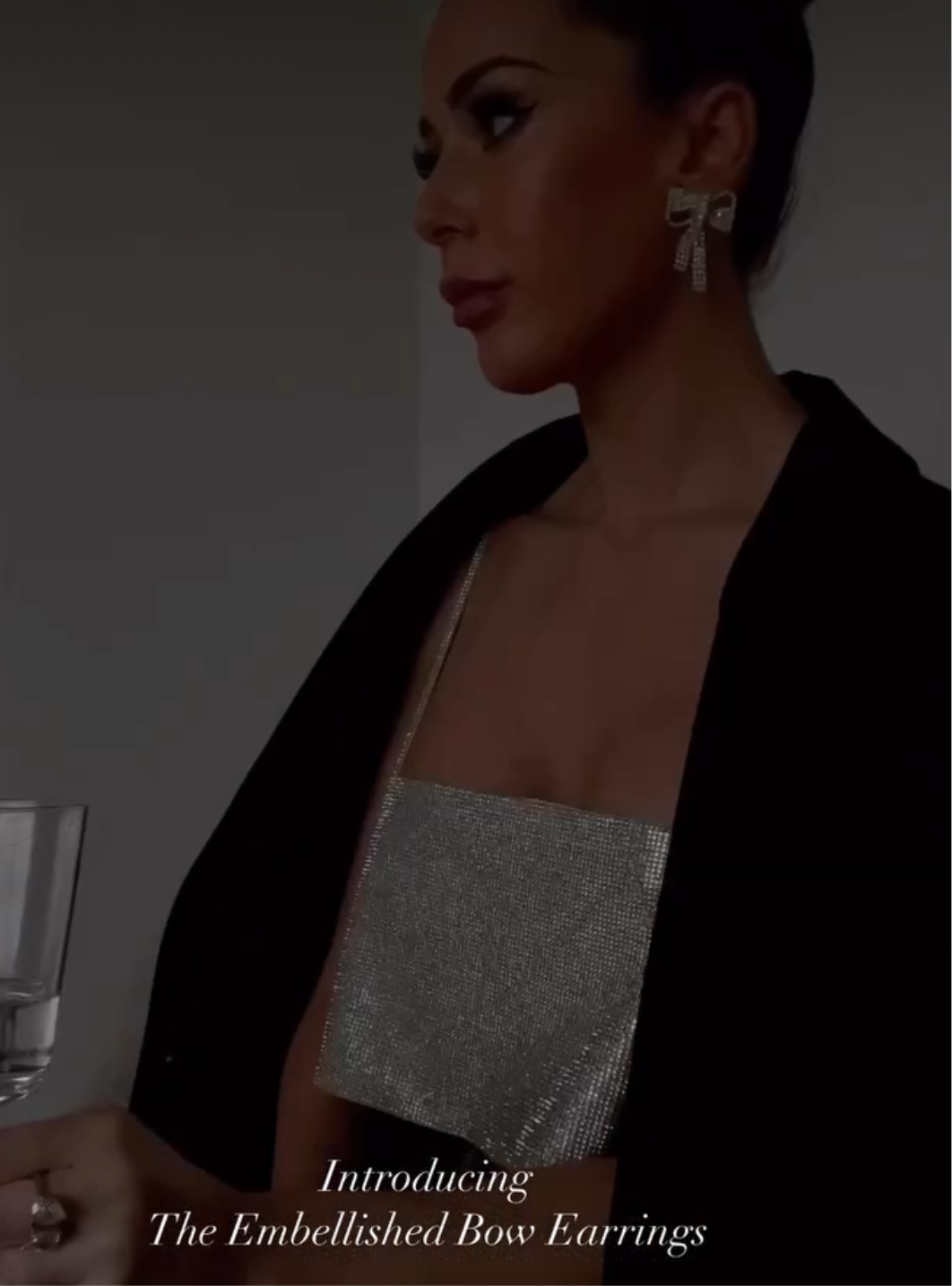 Embellished Bow Drop Earrings (Gold)