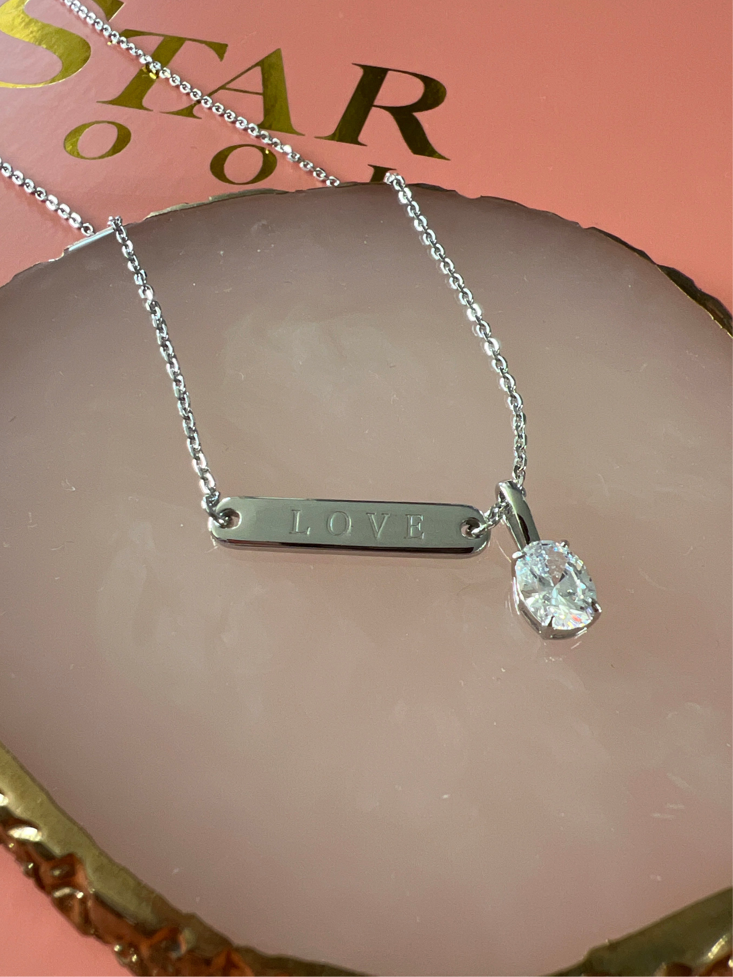 Gemstone Plate Love Necklace