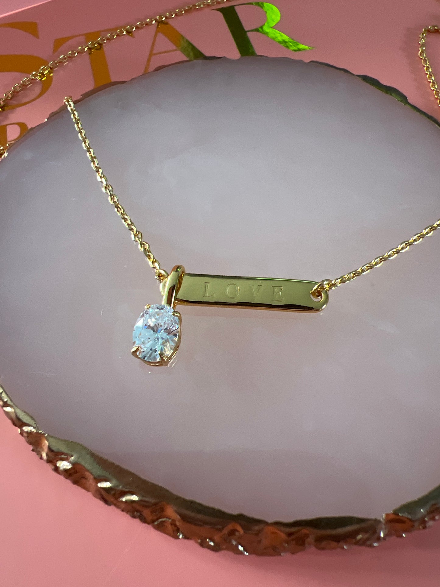 Gemstone Plate Love Necklace