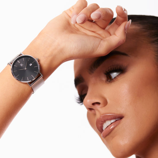 Crevo Silver Watch with Black Dial