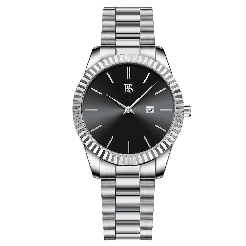 Ravella Watch Link Chain Strap Bracelet Silver Black Dial