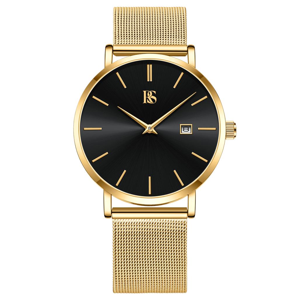 Crevo Designer Watch Bracelet strap Chain Mesh Classic Gold Black Dial