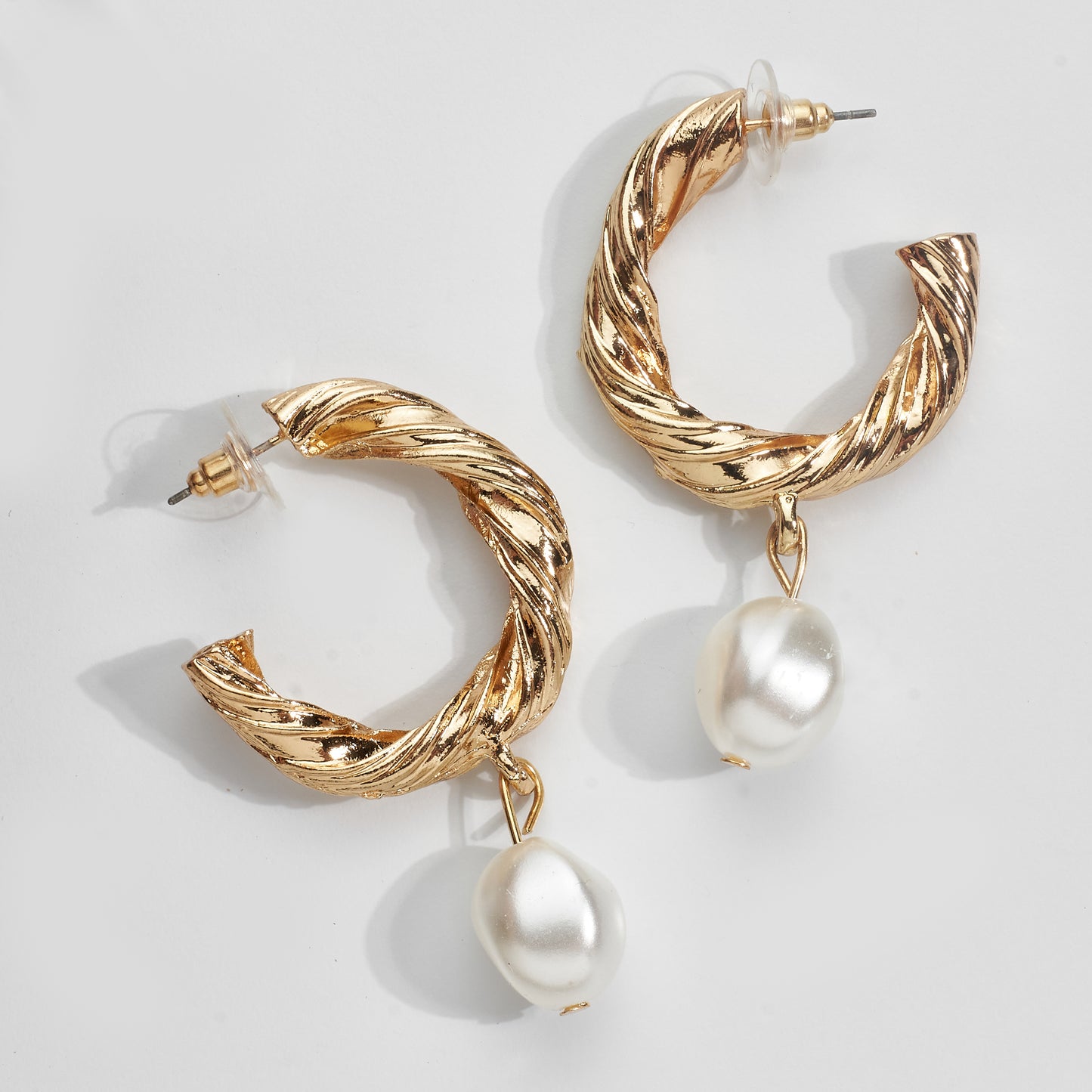 Gold Pearl Hoops