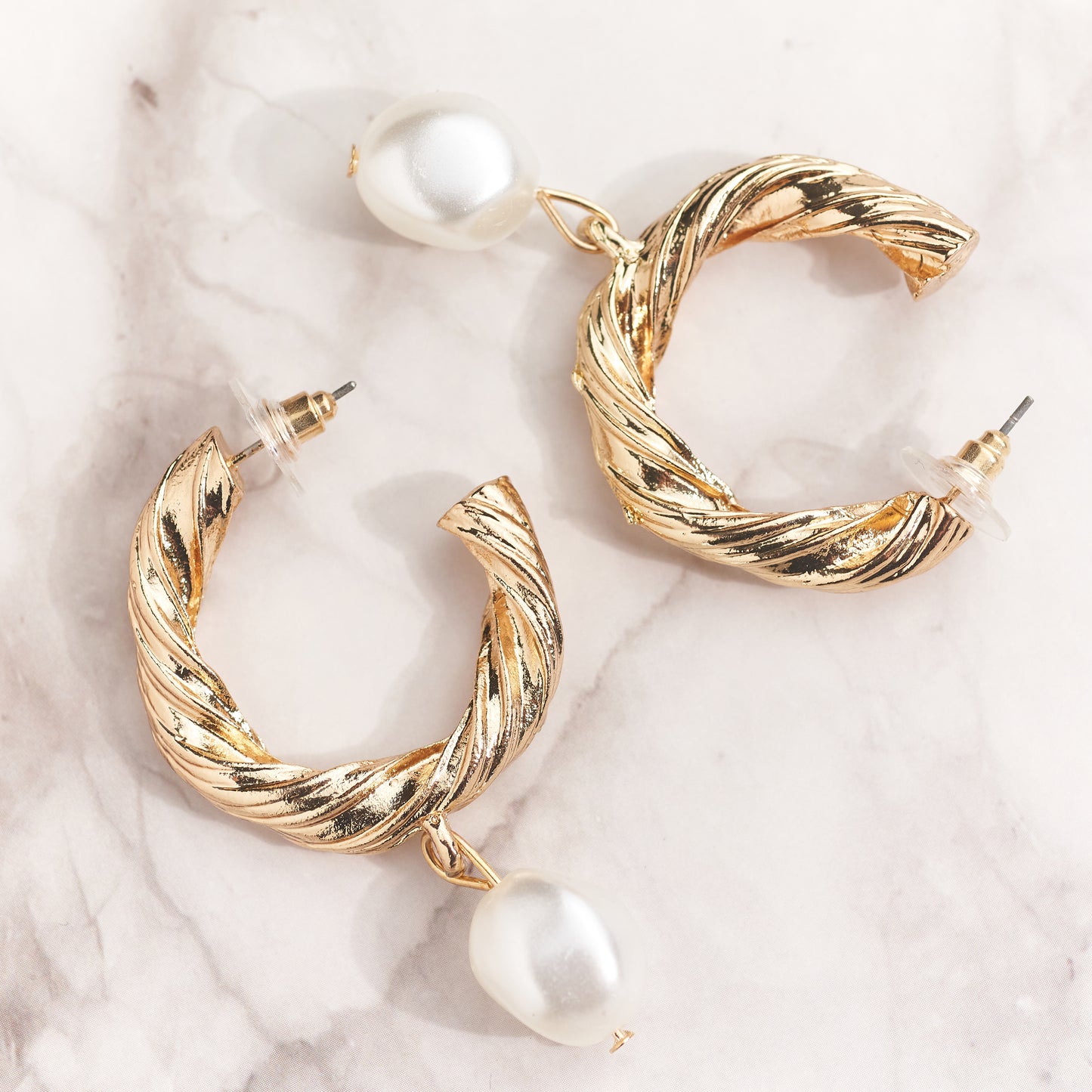 Gold Pearl Hoops