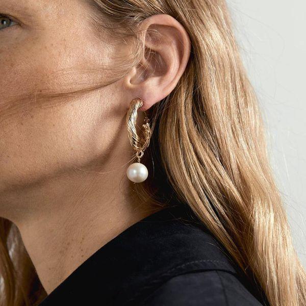 Gold Pearl Hoops