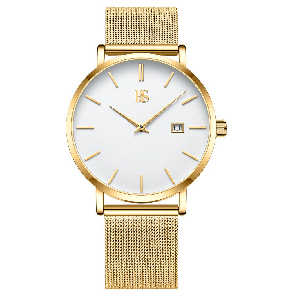 Crevo Designer Watch Bracelet strap Chain Mesh Classic Gold White Dial