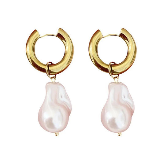 Baroque Pearl Hoops (Gold)