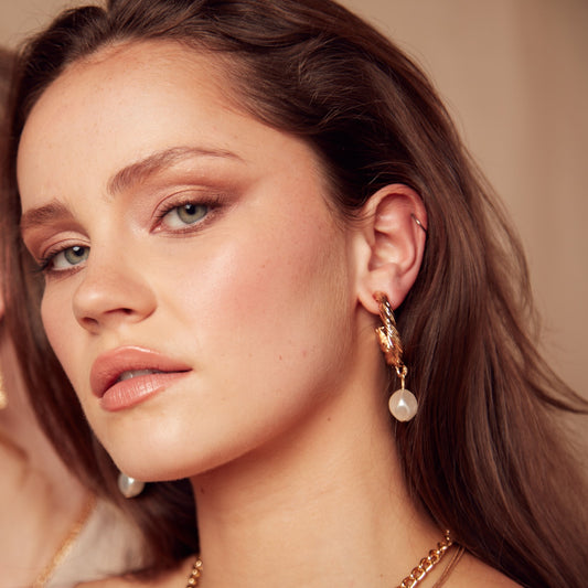 Gold Pearl Hoops