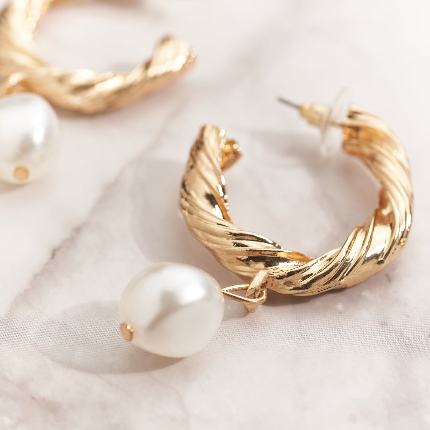 Gold Pearl Hoops