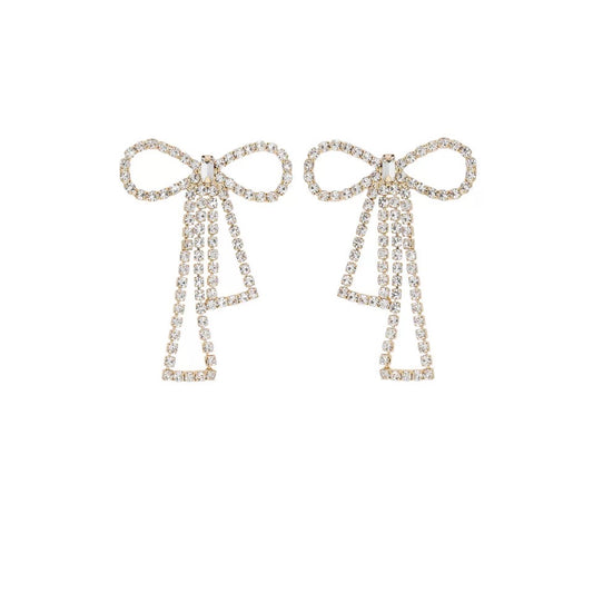 Embellished Bow Drop Earrings (Gold)